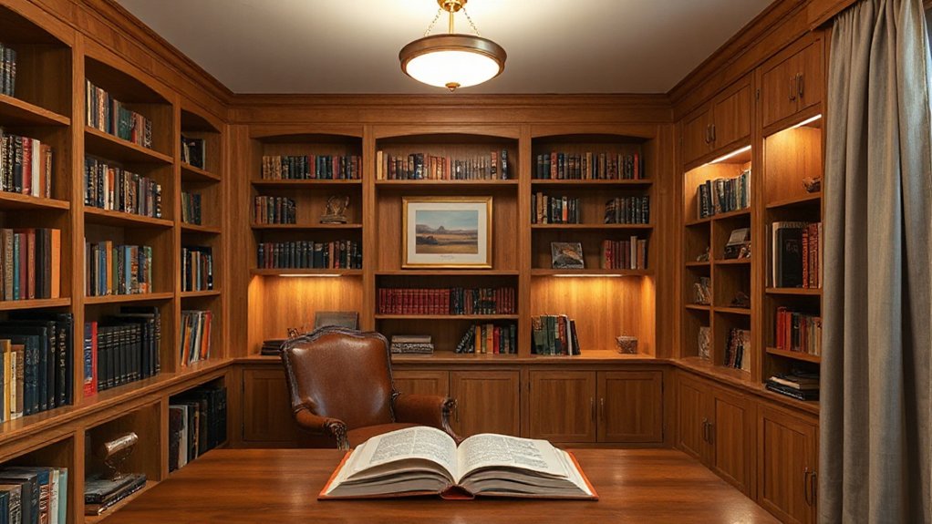 layered home library lighting